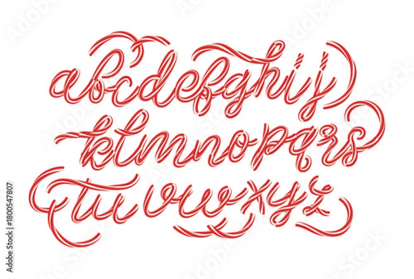 Fototapeta Christmas candy cane 3d alphabet isolated on white background. Decorative vector font for Winter Holidays and New Year. Vector illustration.