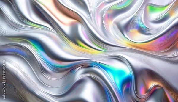 Fototapeta White Abstract Background With Holographic Surface Rainbow Silver Reflective Iridescent Texture Generative Ai