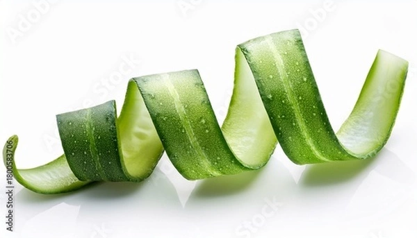 Fototapeta Peeled Cucumber Curl Shaped Into Ribbon Isolated On Clean White Background Fresh Vegetable
