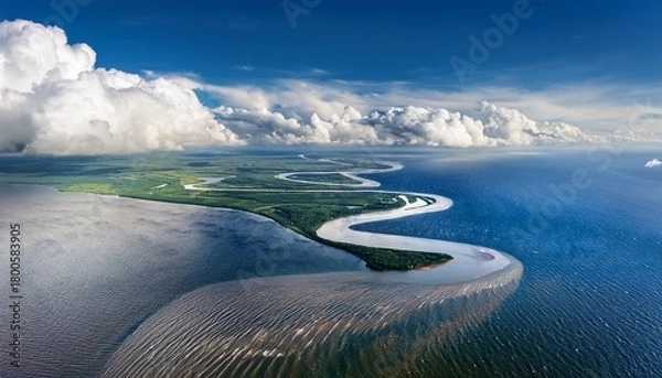 Fototapeta Floating River Winding Through Clouds