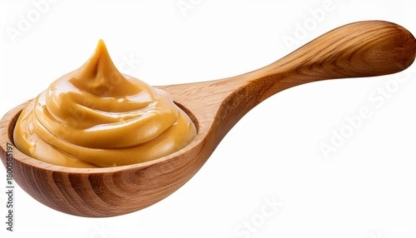 Fototapeta Creamy Concoction N A Wooden Spoon Filled With Peanut Butter Cut Out On Png Ai Generated