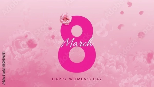 Obraz Happy womens day with number 8 and rose on pink background with soft focus effect
