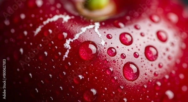 Fototapeta Close-up of red apple with water droplets