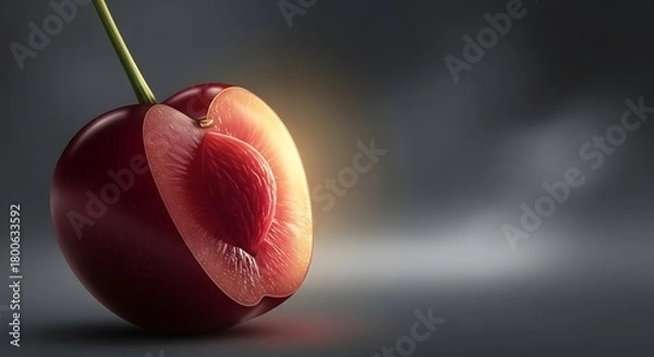 Fototapeta Red plum half with transparent background