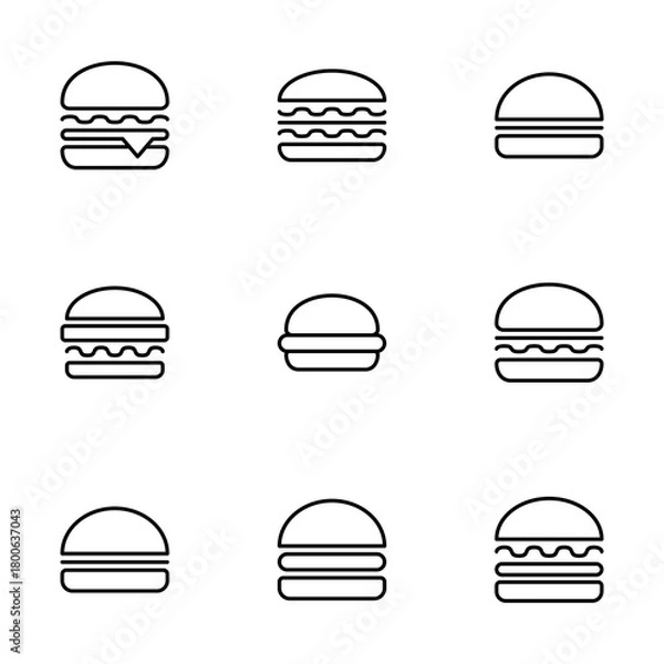 Fototapeta Hamburger icon vector isolated on white background. Burger and hamburger icon. Fast food vector icon