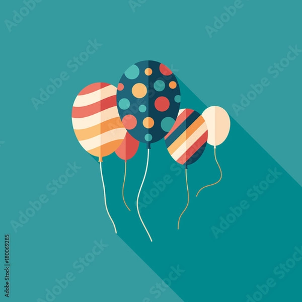 Obraz Festive balloons flat square icon with long shadows.