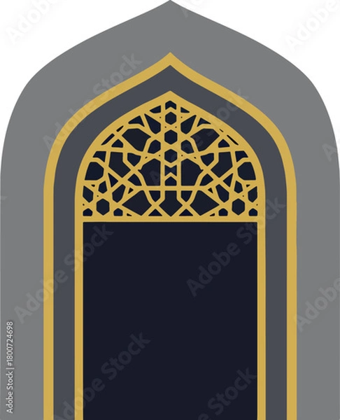 Fototapeta Decorative Arched Window with Intricate Gold Lattice Pattern in Modern Style