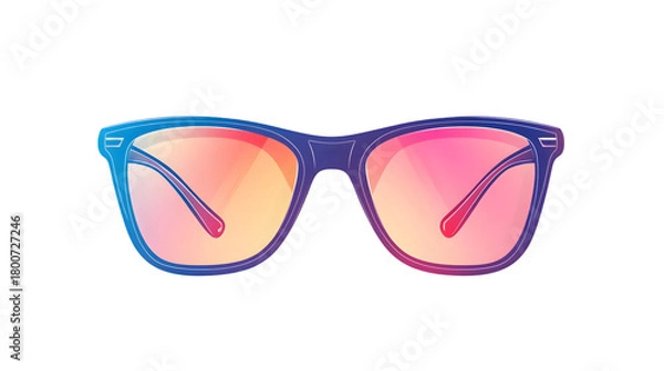 Fototapeta Isolated illustration of blue framed glasses with pink and orange gradient lenses on black background