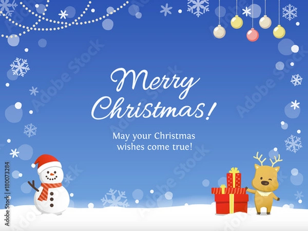 Obraz トナカイと雪だるま　背景 