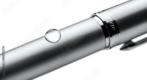 Obraz Elegant silver pen with a single pristine water droplet showcasing luxury writing and quality craftsmanship, perfect for creative professionals and discerning clients