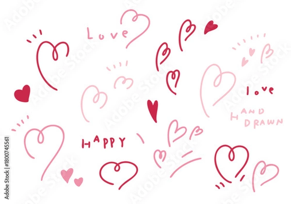 Obraz 手描きのラフなハートの素材セット