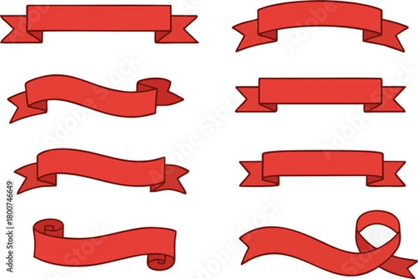Obraz Red Ribbon Banner Set Vector