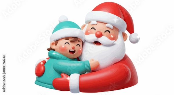 Obraz A heartwarming 3D illustration of a joyful Santa Claus embracing a happy child, embodying the festive spirit and wonder of the holiday season with delightful smiles