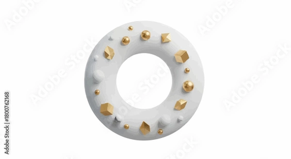 Obraz Minimalist Donut with Golden Geometric Shapes