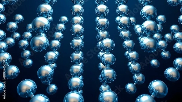 Fototapeta Abstract 3D rendering of a futuristic matrix composed of glossy blue metallic spheres arranged in orderly columns and rows