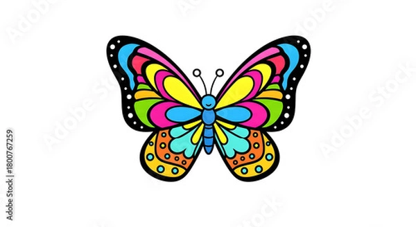 Fototapeta Vibrant psychedelic butterfly with colorful abstract patterns isolated on transparent background