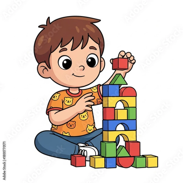 Fototapeta Kid Playing with Toy Blocks – Learning Vector