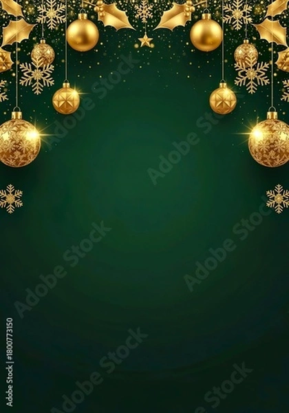 Fototapeta Premium emerald green background presents golden ornaments with soft glowing festive atmosphere