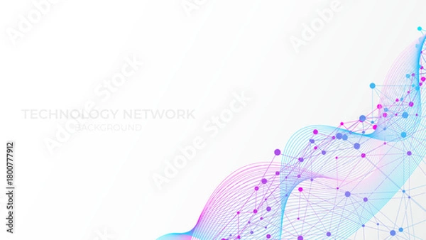 Fototapeta Geometric abstract background with connected line and dots. Network and connection background for your presentation. Futuristic digital wave network on white background