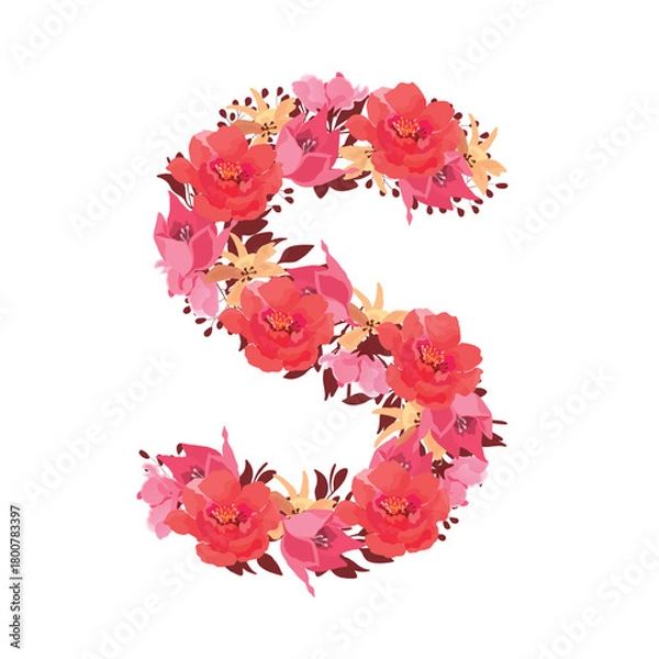Fototapeta Vector floral letter, capital character S