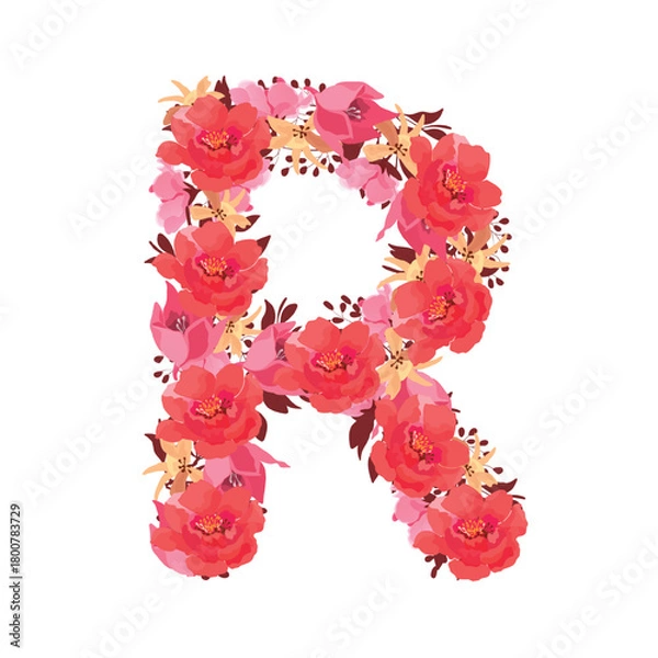Fototapeta Vector floral letter, capital character R
