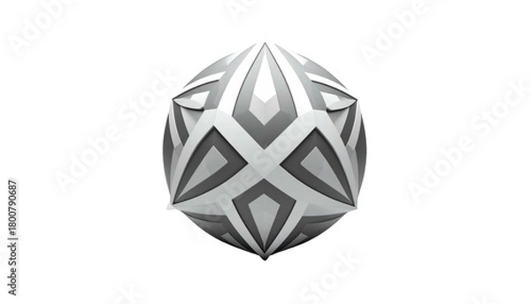Fototapeta Shiny, multi-faceted silver gem with repeating diamond and cross patterns, isolated on a stark black background
