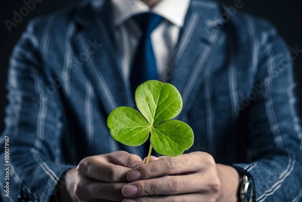 Fototapeta 植物を持っているビジネスマン