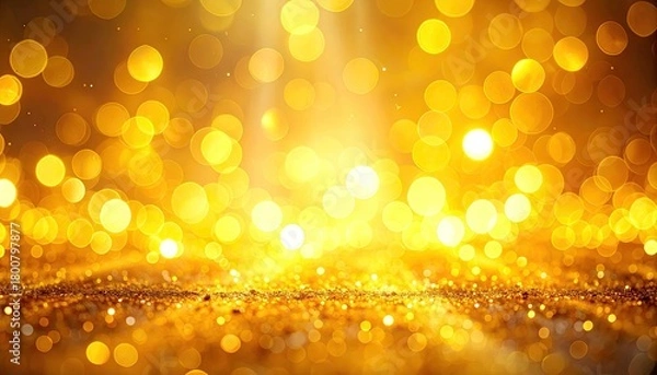 Fototapeta Golden Bokeh Lights Background with Sparkling Particles and Blurry Abstract Effect Festive Celebration Shiny Design for Party Backdrop