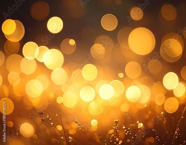 Fototapeta Golden Bokeh Lights on Grassy Surface