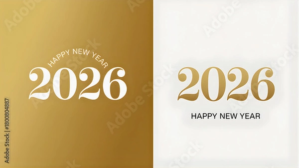 Obraz Elegant gold and white typography design for the 2026 New Year celebration, featuring a modern serif font for greetings and banners
