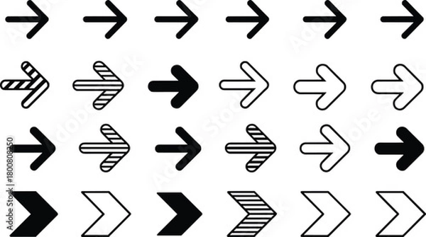 Obraz cartoon directional symbol collection, black and white pointer clipart, graphic navigation artwork, stylized movement icons, interface elements