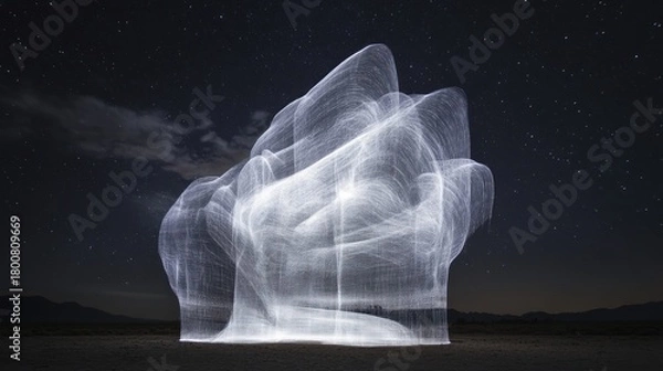 Fototapeta Architecture woven from solidified light beams, creating ethereal, glowing structures against a night sky