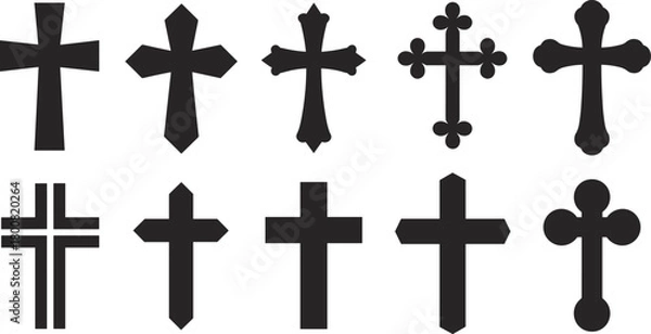 Obraz Christian cross cartoon illustration set, religious symbol vector icons, ornate and geometric cross designs, faith and spirituality artwork, cultural iconography pack