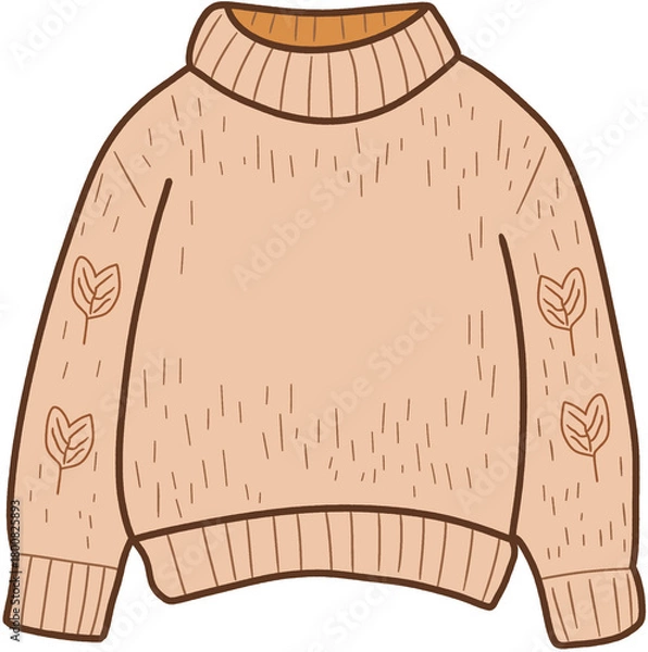 Fototapeta Soft and Cozy Beige Knitted Turtleneck Sweater with Subtle Leaf Embroidery for Warm and Stylish Autumn and Winter Wear
