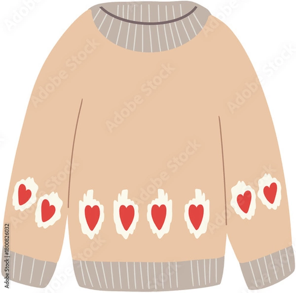 Fototapeta Cozy Beige Knitted Sweater with Charming Red Heart Patterns, Perfect for Warm and Stylish Autumn and Winter Casual Wear