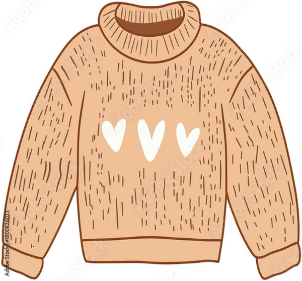 Fototapeta Warm and Comfortable Beige Knitted Sweater Featuring Charming White Heart Patterns, Perfect for Cozy Autumn and Winter Casual Wear