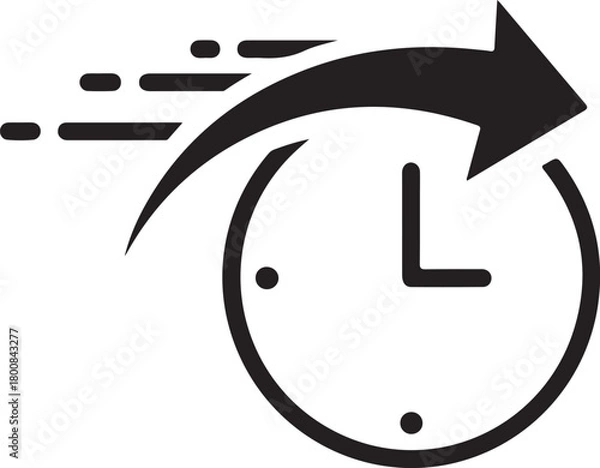 Fototapeta Quick turnaround time icon showing clock and dynamic fast moving arrow representing speed efficiency or rapid service delivery performance metric.