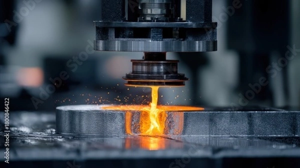 Fototapeta A high-speed camera captures a metal part being machined by a CNC machine in a factory setting.