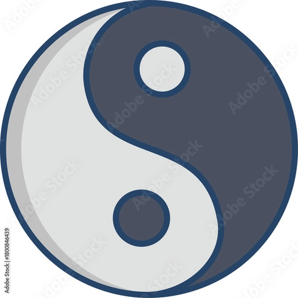 Obraz Yin Yang Symbol With Dark Blue Outline Light Gray and Dark Gray Sections Representing Balance and Harmony On a Transparent Background