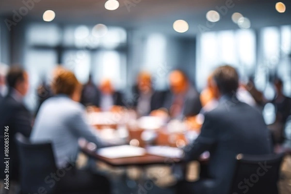 Fototapeta Business people in Round table discussions at Business conventions and Presentations, meeting business partners in the conference room, blurring the image. High quality