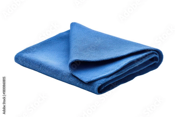 Fototapeta Blue microfiber cloth folded on a black background fabric textile, Png, Isolated on Transparent Background, Cut Out