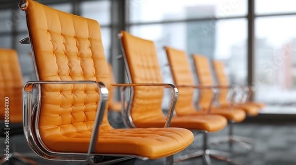 Fototapeta Business chair concept background in a conference room with chairs and a window. High quality