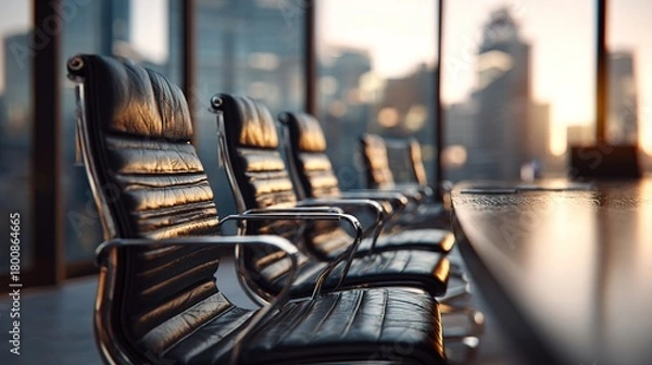 Fototapeta Business chair concept background in a conference room with chairs and a window. High quality