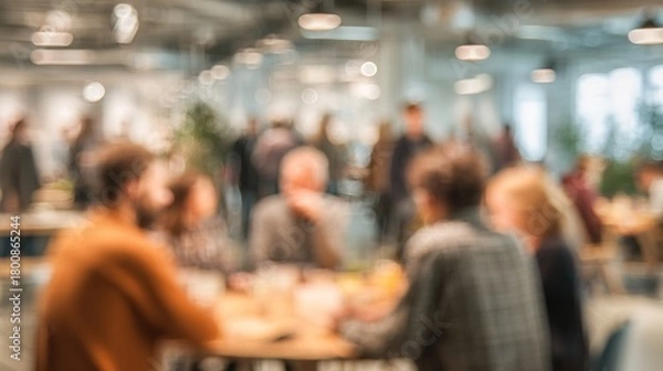 Fototapeta Entrepreneurial Workshop Blur: A blurred workshop environment with entrepreneurs engaging in activities and discussions, suitable for startup themes. High quality
