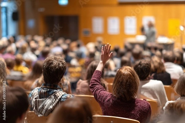 Fototapeta lecture hall for training, meeting room full of people or students participating in business training, seminar. High quality