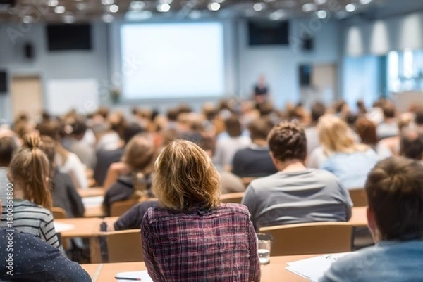 Fototapeta lecture hall for training, meeting room full of people or students participating in business training, seminar. High quality