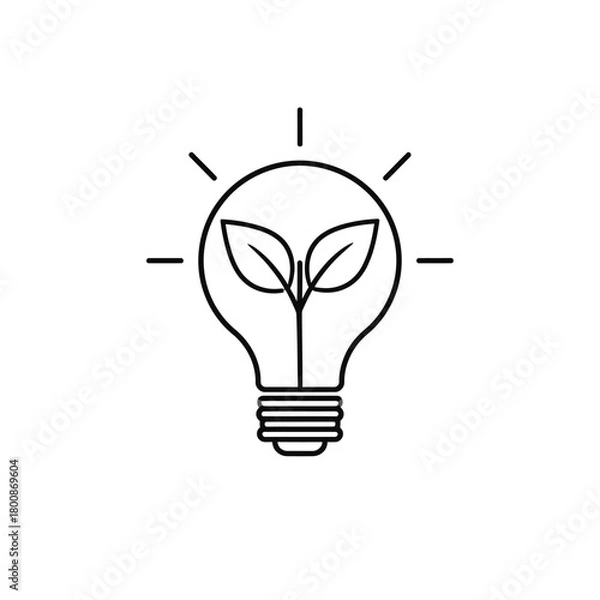 Obraz light bulb with green leaf, light bulb with leaf, eco light bulb, 