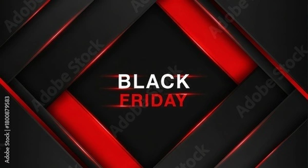 Obraz Black friday text with red and black abstract geometric shapes background for promotional sale event design