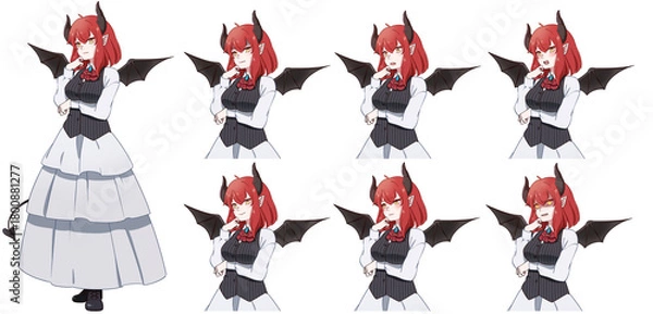 Obraz 悪魔の翼と尻尾と角を持った女の子表情セット
