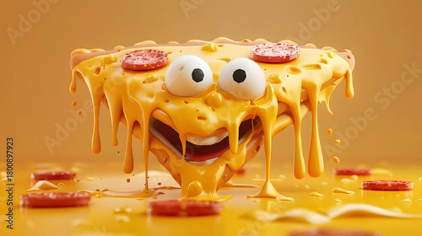 Obraz 3d cute pizza slice character melted cheese